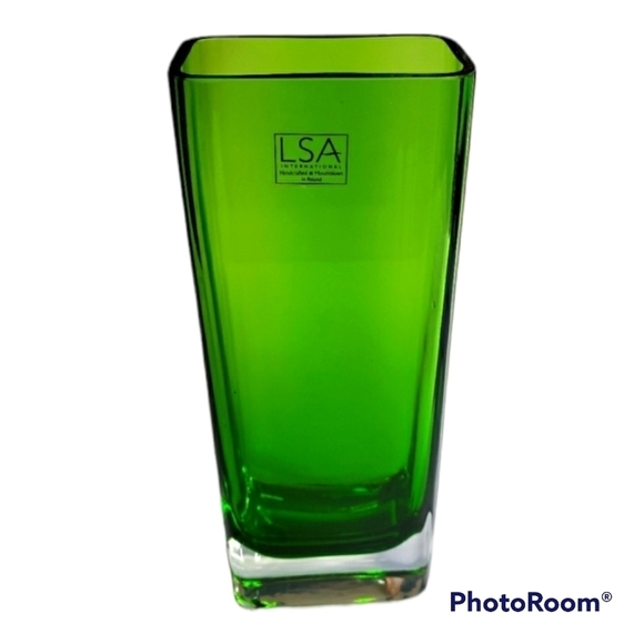 Vintage Other - Vintage LSA International Handmade & Mouthblown Tall Green Rectangle Glass Vase